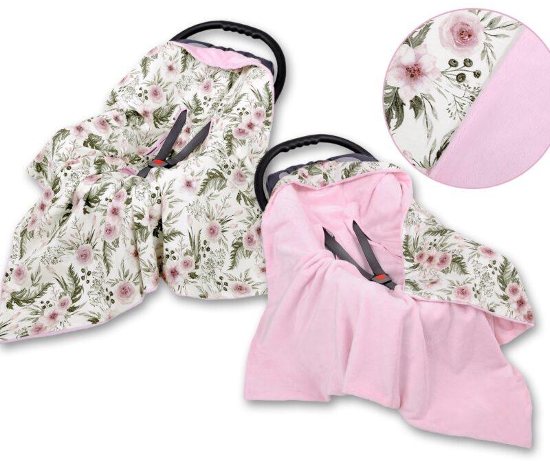 kocyk-do-fotelika-1022-peonie-rozowe-nowe-rozowe-minky-bobon