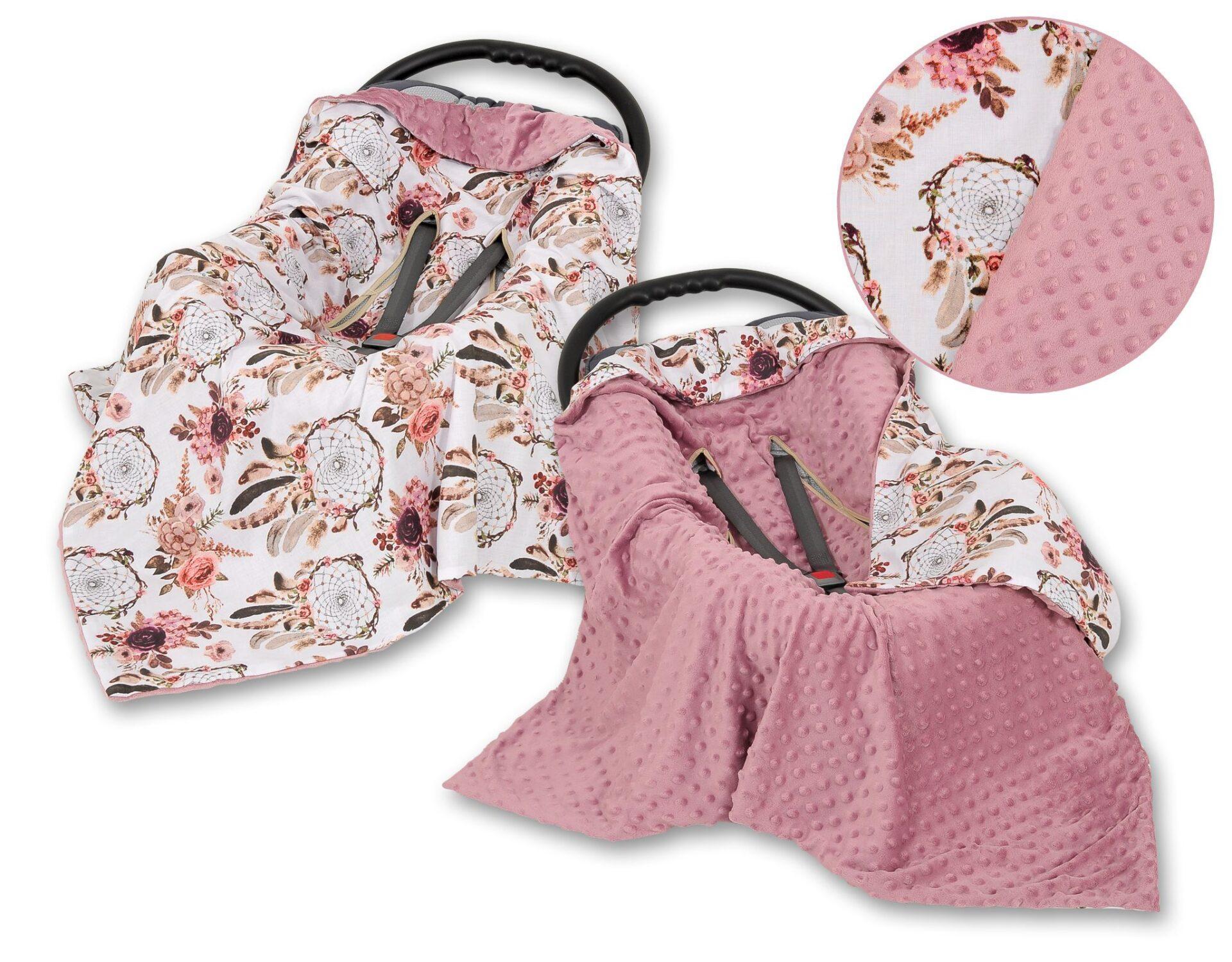 kocyk-do-fotelika-1072-lapacze-snow-kwiatowe-roz-retro-minky